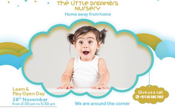 The Little Dreamers Nursery Invitation for Learn & Play Open Day on 28th Nov 2018.
