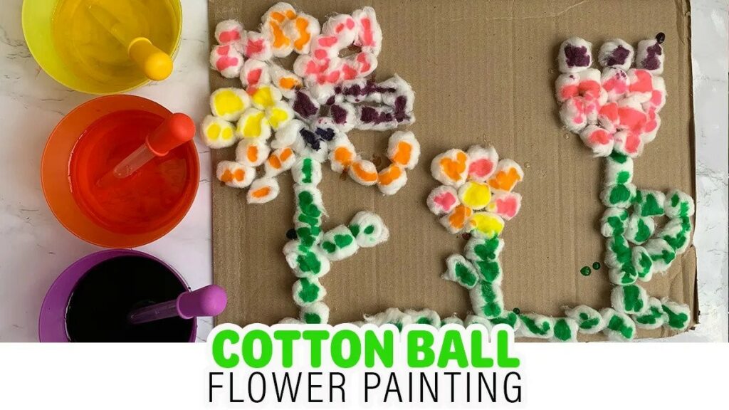 Flower Painting with Cotton Balls for Spring