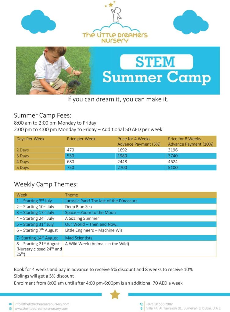 Nursery camp in Dubai for summer 2023 - Jumeirah 3- STEM